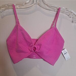 Aerie NWT seamless ring plunge bralette blue ribbed size Small